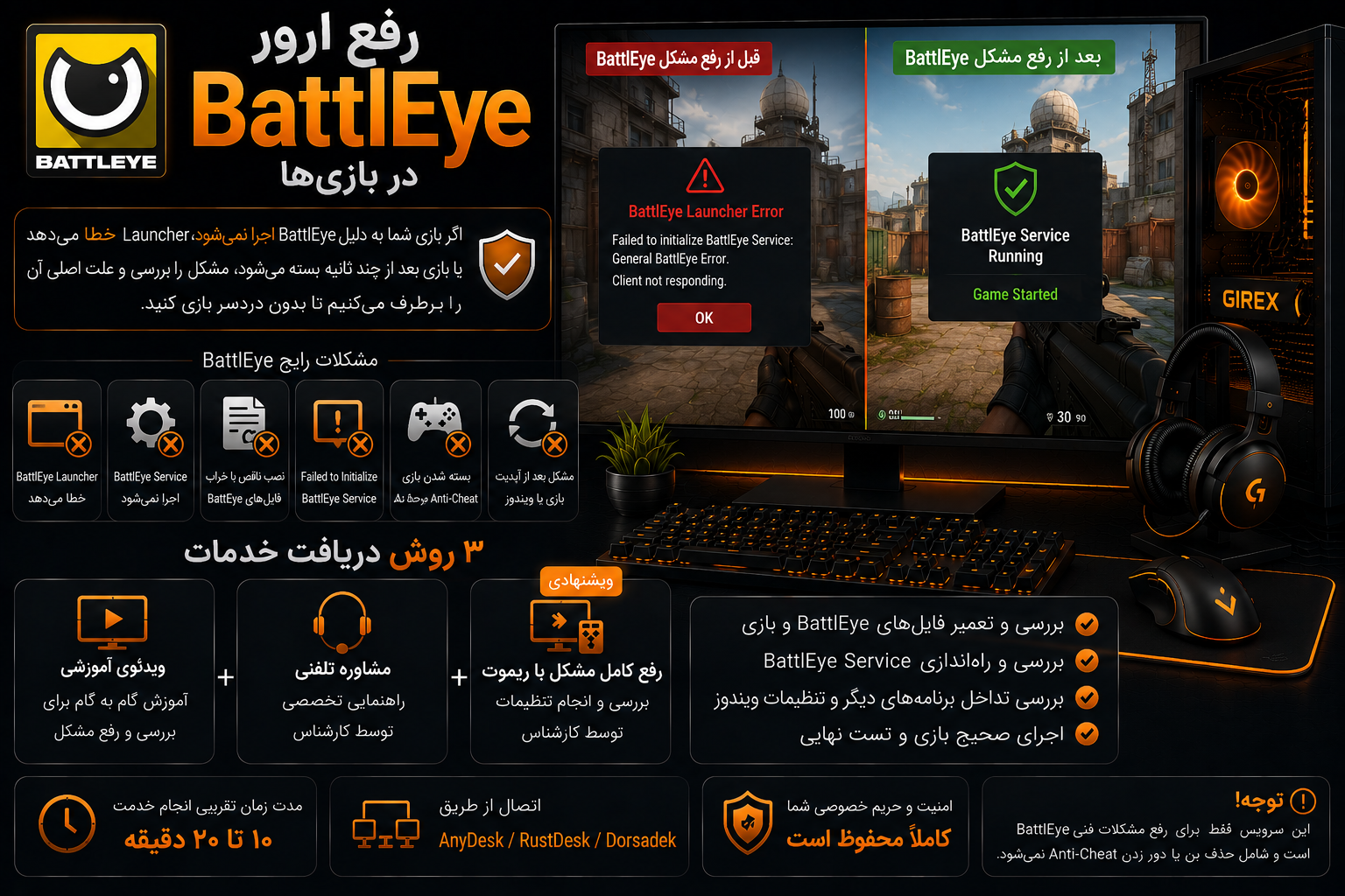 رفع ارور BattlEye و مشکل اجرا نشدن آنتی چیت بازی