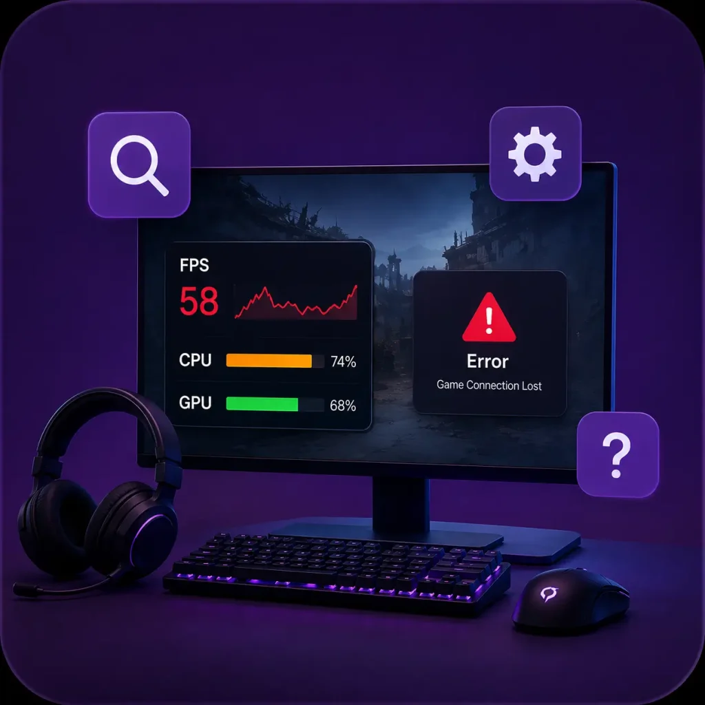 عیب‌یابی مشکلات بازی شامل افت FPS، خطاهای اجرا و بررسی عملکرد CPU و GPU در سیستم گیمینگ